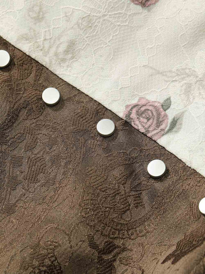 Vintage Sweet Cool Rivet Accent Jacquard Ruffle Cropped Jacket