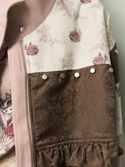 Vintage Sweet Cool Rivet Accent Jacquard Ruffle Cropped Jacket