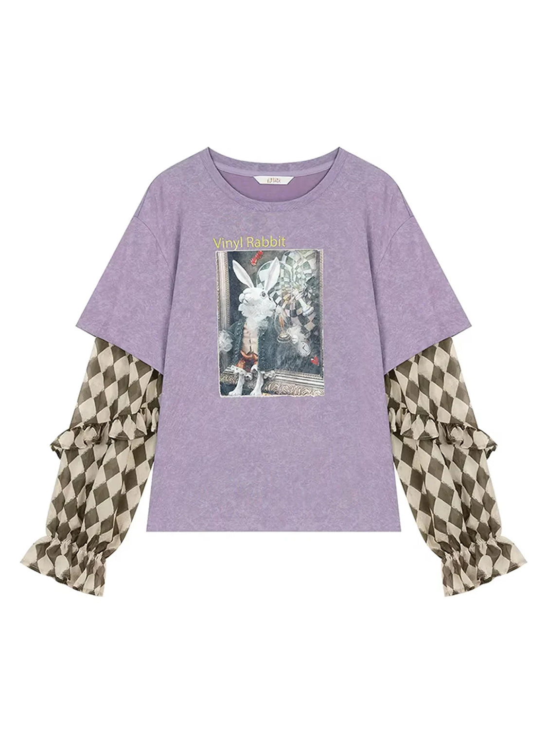 Y2K ドロップショルダー二重効果グラフィックプリントコットンTシャツ