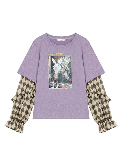 Y2K ドロップショルダー二重効果グラフィックプリントコットンTシャツ